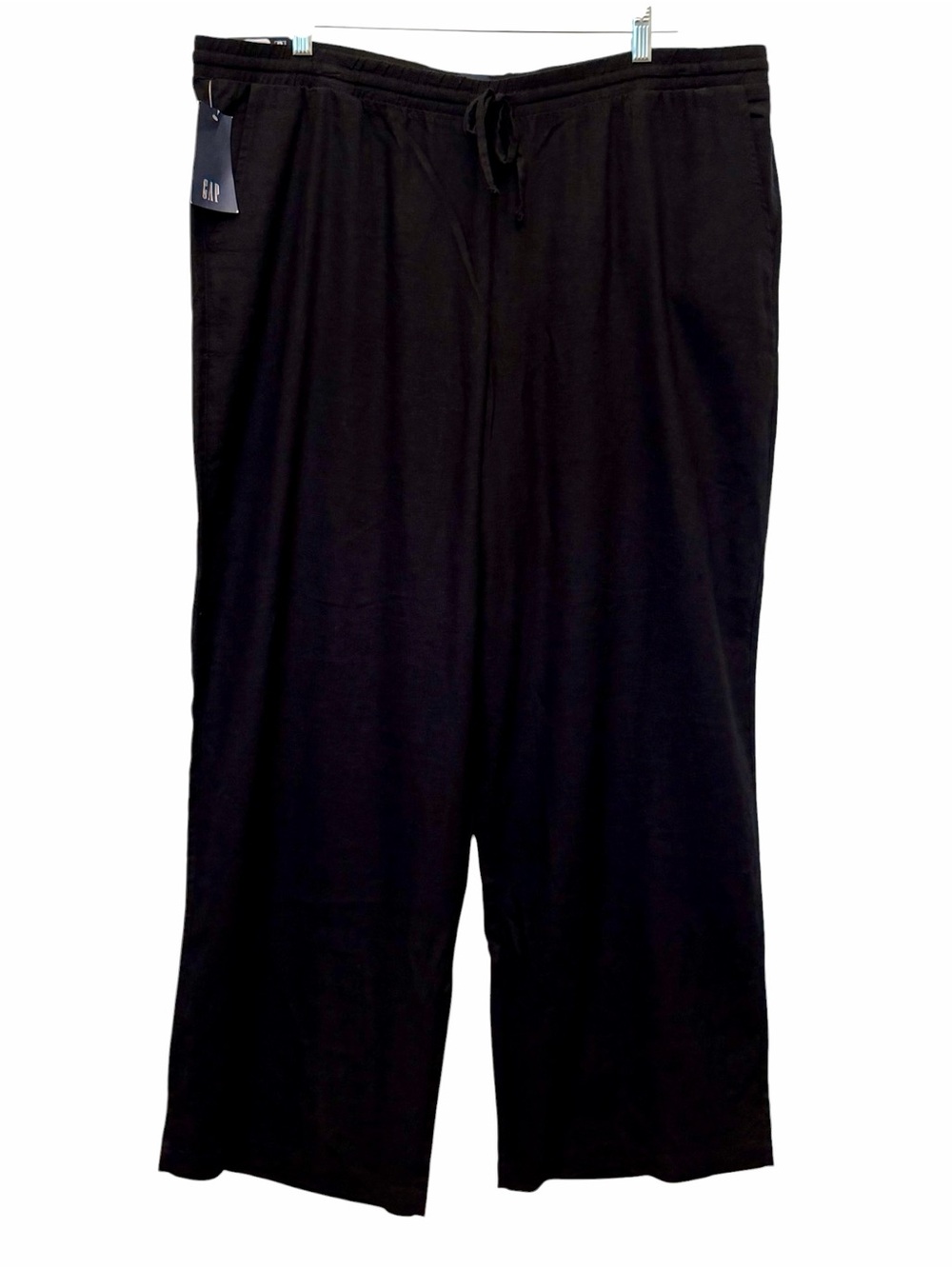 GAP Women XXL Black Linen Blend Wide Leg Pull On Drawstring Stretch Waist Pants